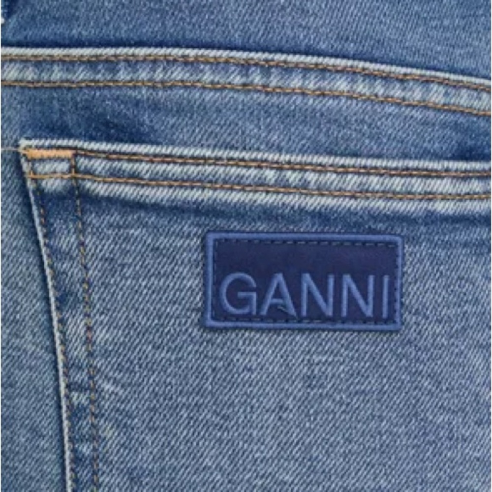 GANNI Beksi Straight Leg Jeans Pink Button Slit Hem Organic Denim 27 NWT - Picture 4 of 8
